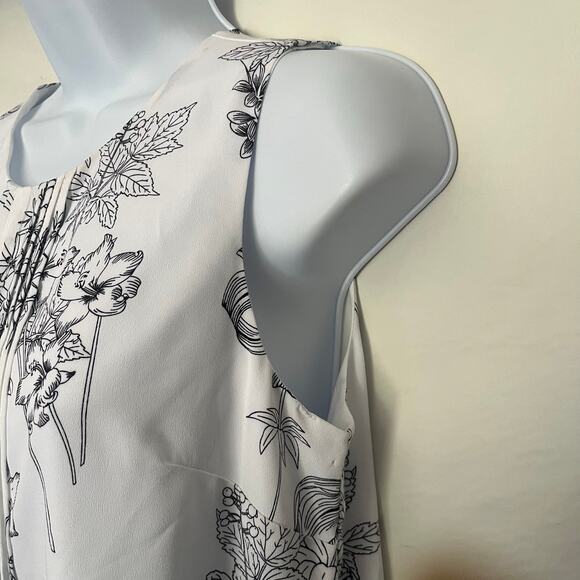Banana Republic Shift Dress Sz 4P Monochrome Office Botanical Pleated Minimalist - Picture 6 of 14